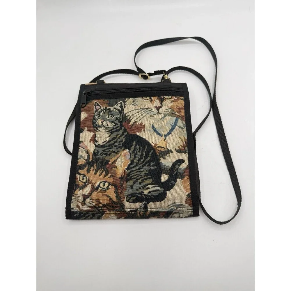 Danny K Beverly Hills Crossbody Foldout Tapestry Bag Purse  Cats Made USA VTG